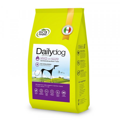 Сухой корм Dailydog Adult Medium Large Breed для собак средних и крупных пород с уткой и овсом 3 кг