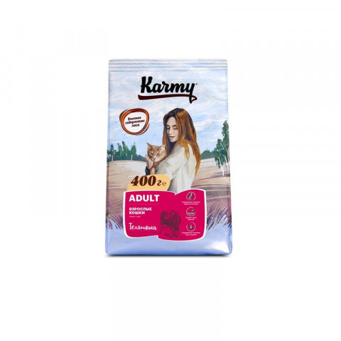 Сухой корм Karmy Adult для взрослых кошек с телятиной 400 г