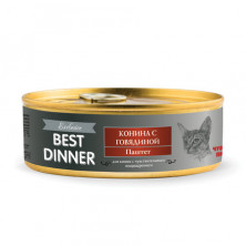 Best Dinner Exclusive консервы для кошек при проблемах пищеварения паштет с кониной и говядиной - 0,100 кг