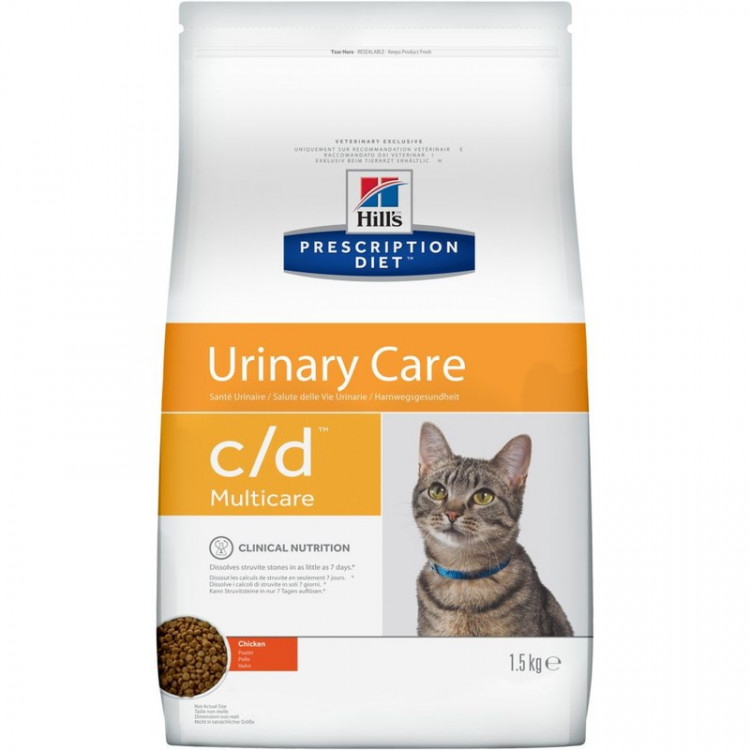 Hill's Prescription Diet c/d Multicare Urinary Care корм для кошек диета для поддержания здоровья мочевыводящих путей курица 1,5 кг