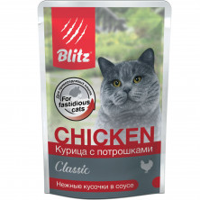Blitz Cat Adult влажный корм для взрослых кошек с курицей и потрошками в соусе в паучах - 85 г