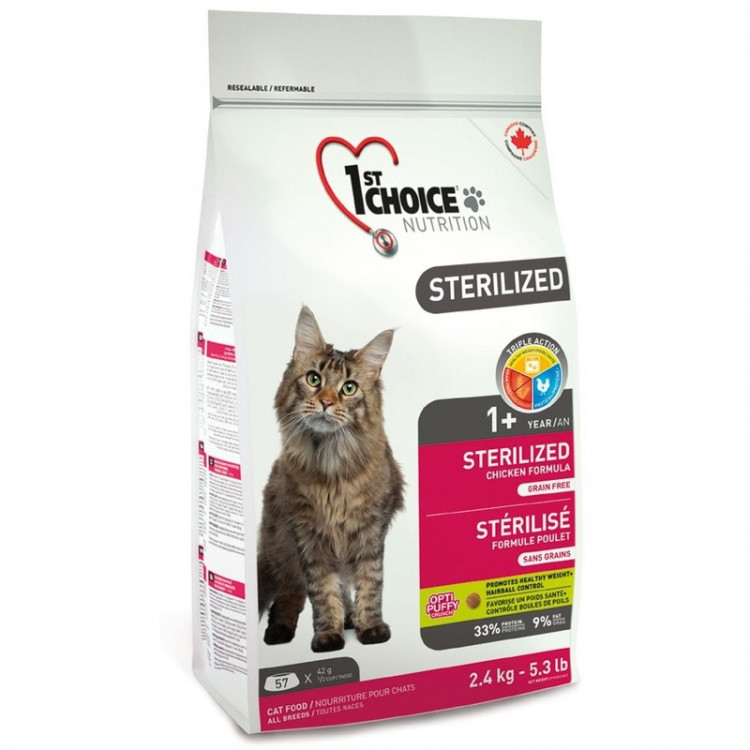 1st Choice Sterilized для взрослых стерилизованных кошек с курицей и бататом - 5 кг