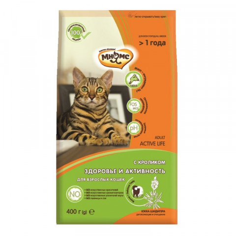 Мнямс Active Life сухой корм для взрослых кошек с кроликом - 400 г