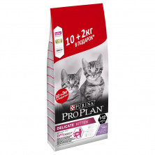 Сухой корм Purina Pro Plan Delicate для котят с чувствительным пищеварением с индейкой - 10 кг + 2 кг в подарок