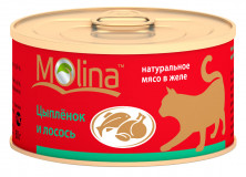 Влажный корм Molina для взрослых кошек с цыпленком и лососем в желе в консервах - 80 г