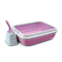 Imac Duo туалет для кошек с бортом и совком пепельно-розовый - 49х40х16 см