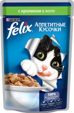 Паучи Felix Аппетитные кусочки для взрослых кошек с кроликом в желе - 85 г