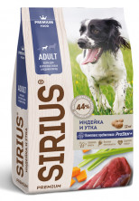 Sirius сухой корм для собак средних пород индейка, утка с овощами - 12 кг