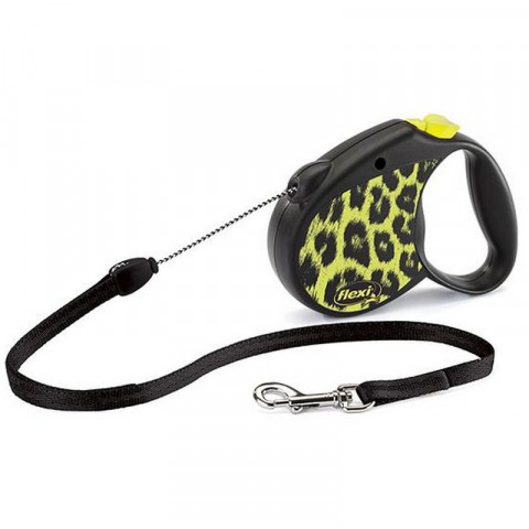 Поводок-рулетка Flexi Safari S длиной 5 м для собак до 12 кг трос жёлтая Leopard 1 ш