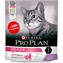 Сухой корм Purina Pro Plan Delicate для взрослых кошек с чувствительным пищеварением с индейкой - 300 г + 100 г в подарок