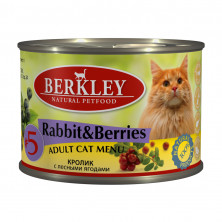 Berkley Adult Cat Menu Rabbit & Berries № 5 паштет для взрослых кошек с натуральной крольчатиной с добавлением лесных ягод - 200 г