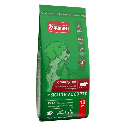 Сухой корм Четвероногий гурман Мясное ассорти для собак с говядиной 2.5 кг