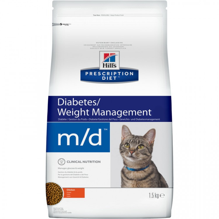 Hill's Prescription Diet m/d Diabetes/Weight Management корм для кошек диета для поддержания здоровья при сахарном диабете курица 1,5 кг
