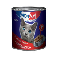 MonAmi влажный корм для взрослых кошек любых пород с кусочками говядины в соусе - 0,25 кг