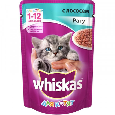 Whiskas паучи в форме рагу с лососем для котят до 1 года - 85 г