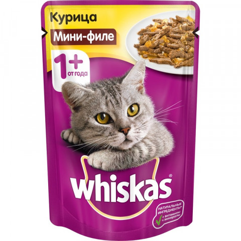 Whiskas паучи в форме мини-филе с курицей для взрослых кошек от 1 года - 85 г