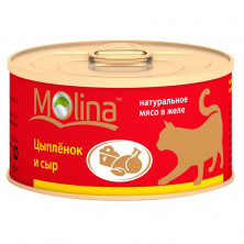 Влажный корм Molina для взрослых кошек с цыпленком и сыром в желе в консервах - 80 г