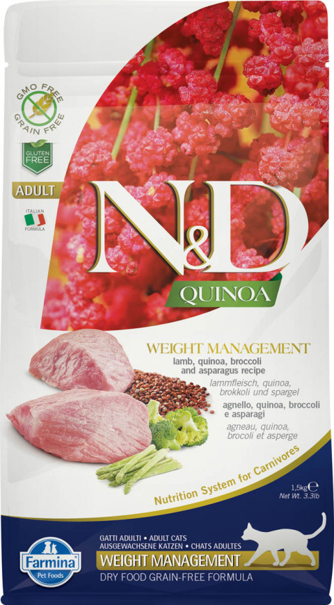 Farmina N&D Cat Grain Free quinoa weight management lamb корм для взрослых кошек контроль веса с ягненком и киноа 1,5 кг