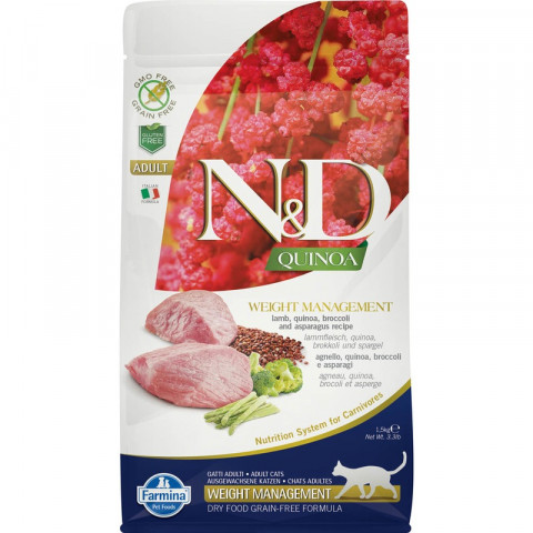 Farmina N&D Cat Grain Free quinoa weight management lamb корм для взрослых кошек контроль веса с ягненком и киноа 1,5 кг