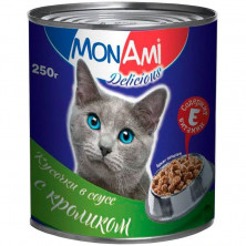 MonAmi влажный корм для взрослых кошек любых пород с кусочками кролика в соусе - 0,25 кг
