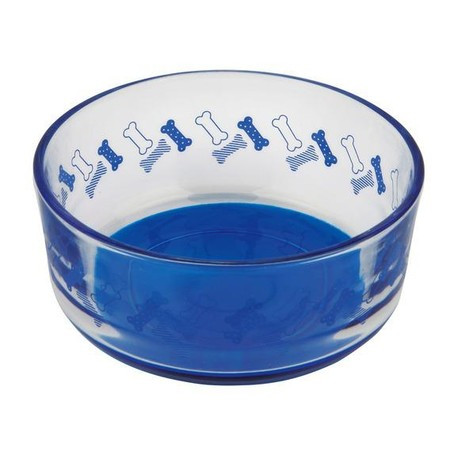 Миска Trixie для собак стеклянная 0,4 л/ф12 см синяя с рисунком косточек