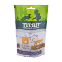 TiTBiT Хрустящие подушечки для кошек с лососем для здоровья шерсти - 60 г