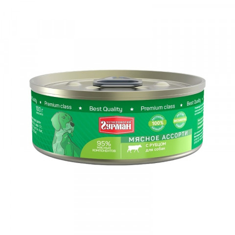 Влажный корм Четвероногий Гурман Мясное ассорти для собак с рубцом - 100 г