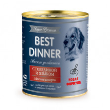 Best Dinner Super Premium консервы для собак с говядиной и языком - 0,34 кг