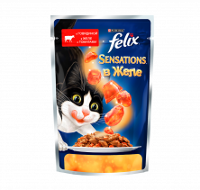 Паучи Felix Sensations для взрослых кошек с говядиной и томатом в желе - 85 г