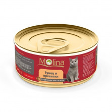 Влажный корм Molina для взрослых кошек с тунцом и креветками в желе в консервах - 80 г