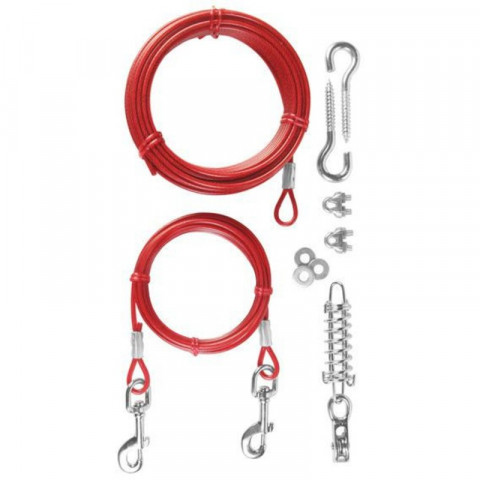 Трос с карабинами Trixie для собак 15 м/50 кг в пластиковой оплетке красного цвета