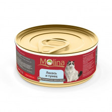 Влажный корм Molina для взрослых кошек с лососем и тунцом в желе в консервах - 80 г