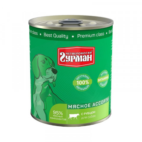 Влажный корм Четвероногий Гурман Мясное ассорти для собак с рубцом - 340 г