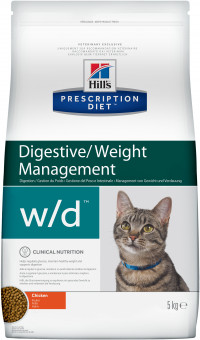 Hill's Prescription Diet w/d Digestive/Weight Management сухой диетический корм для кошек для поддержания оптимального веса при сахарном диабете курицей - 5 кг