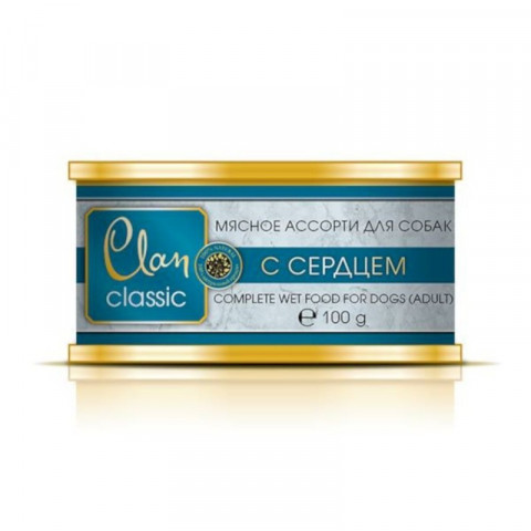 Clan Classic влажный корм для собак мясное ассорти с сердцем в консервах - 100 г