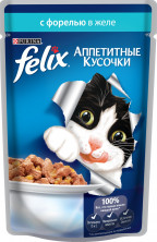 Паучи Felix Аппетитные кусочки для взрослых кошек с форелью в желе - 85 г