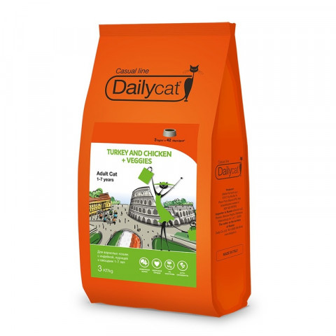 Dailycat Casual Line Adult Turkey, Chicken and Veggies корм для кошек с индейкой, курицей и овощами 3 кг
