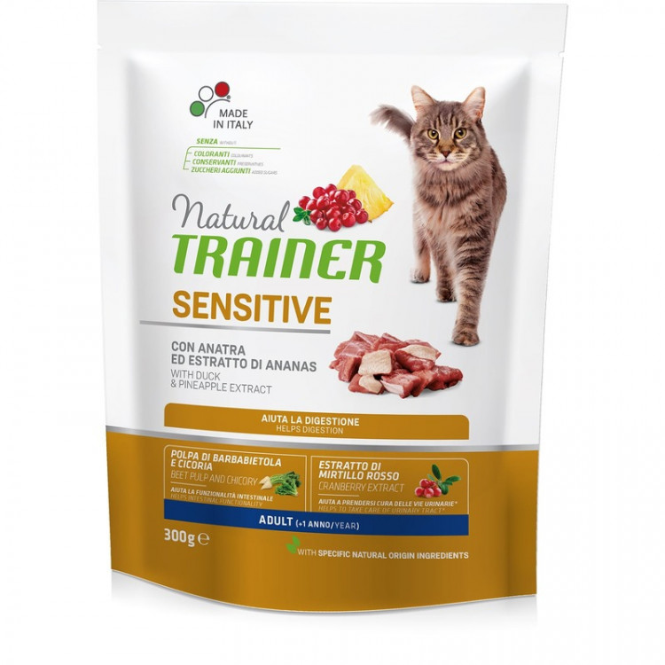 Сухой корм Trainer Natural Sensitive для взрослых кошек с чувствительным пищеварением и аллергией с уткой - 300 г