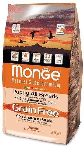 Monge Dog GRAIN FREE беззерновой корм для щенков с уткой и картофелем 2,5 кг